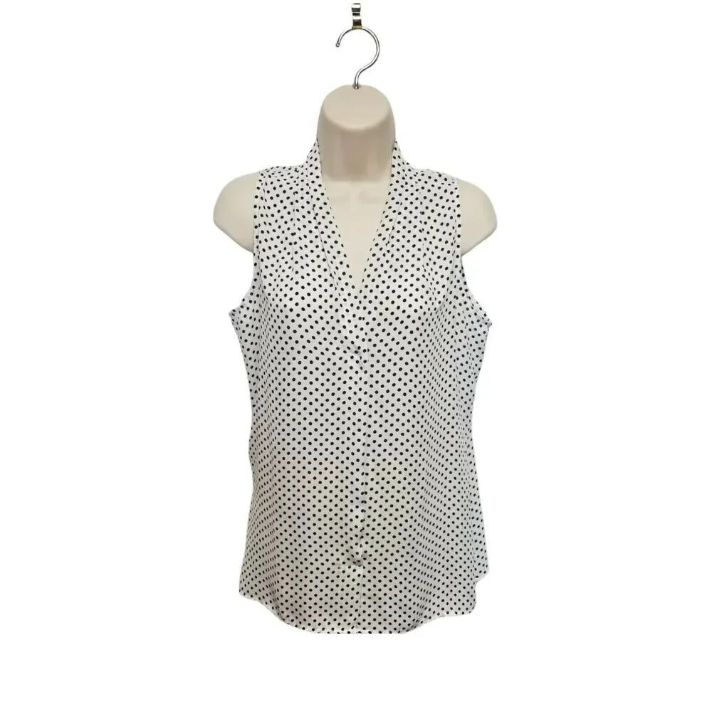 Violet & Claire White Black Polka Dot Sleeveless Top Medium
